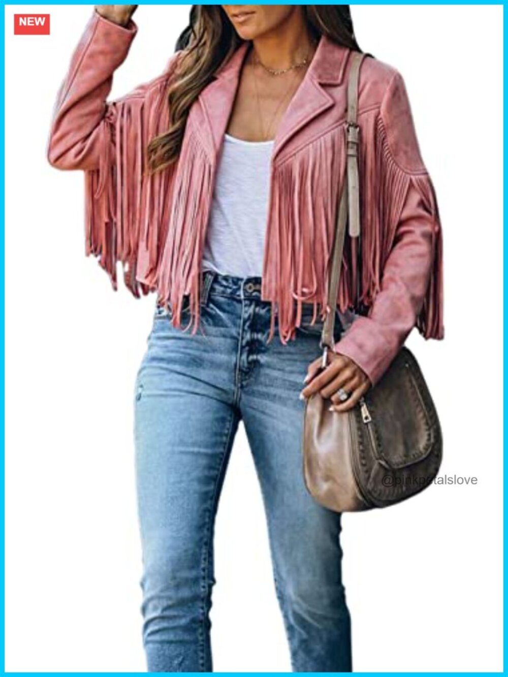 Faux Suede Fringe Cropped Moto Jacket Women Lightweight Tassel Western - Picture 2 of 6